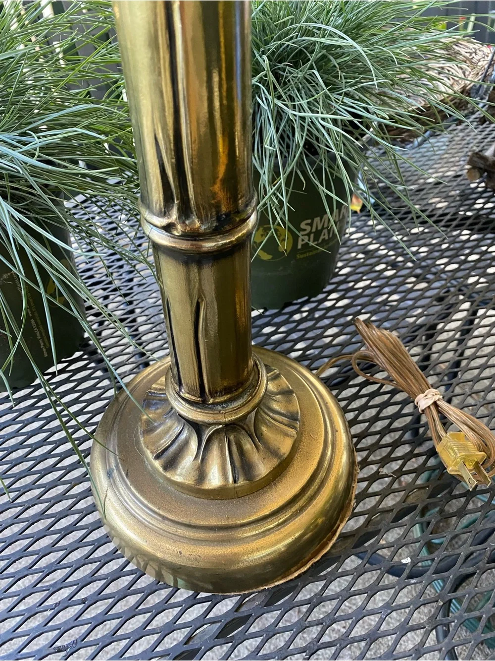 Heavy Vintage MCM Brass Table Lamp with New Beige Shade - Classic Home Accent